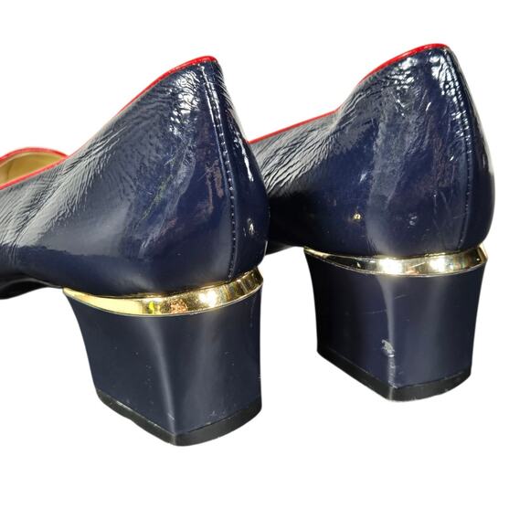 Marc by Marc Jacobs Pumps Womens 38 Navy Red Patent Leather Chain Heeled Loafers - Picture 13 of 14